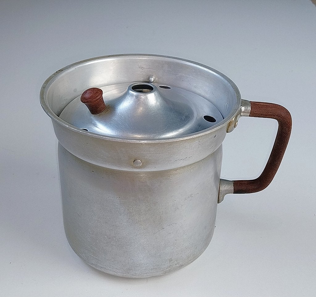 Aluminium melkkoker + anti-overkookdeksel, jaren 50-60, Antiek en Kunst, Ophalen of Verzenden