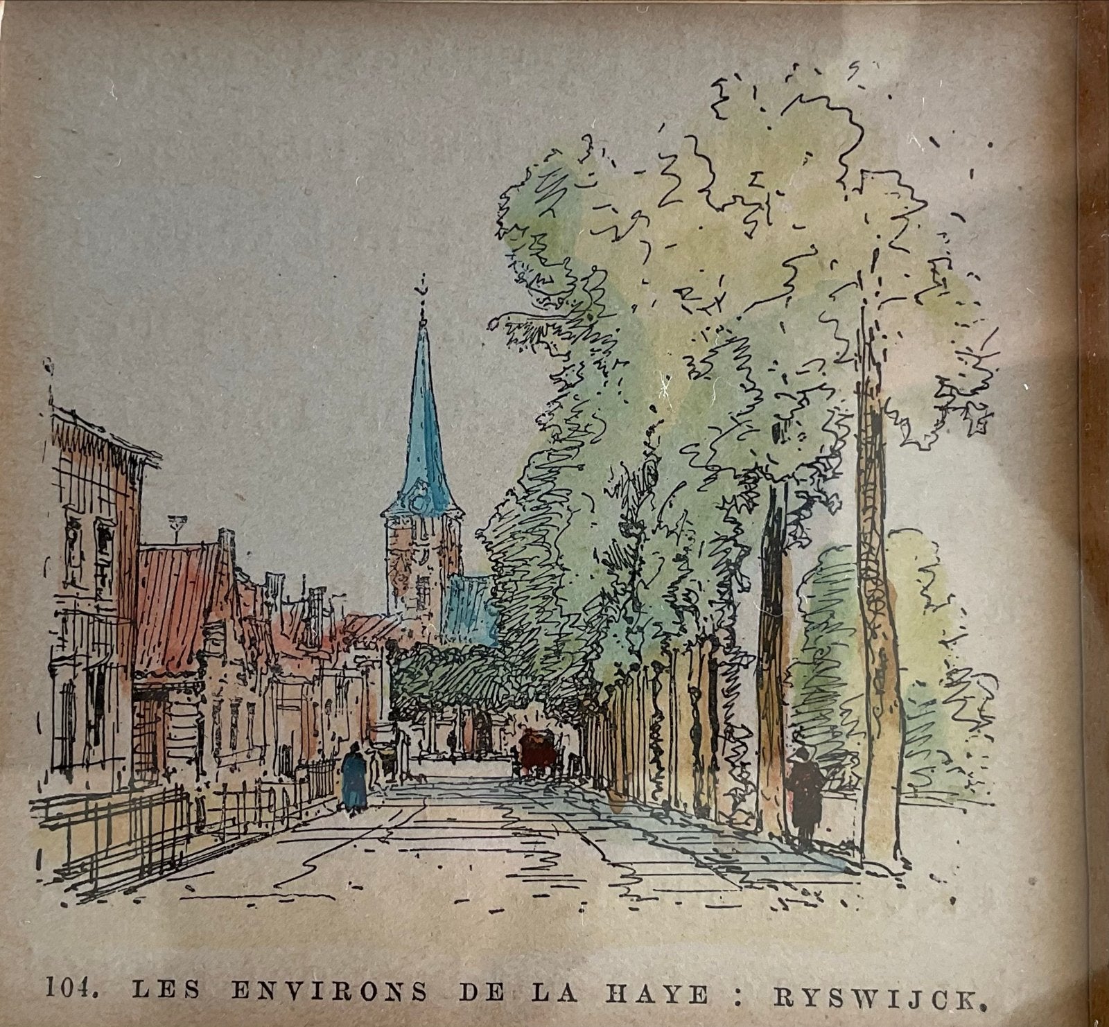 Antieke ingelijste prent: Rijswijk, omgeving Den Haag, Ophalen of Verzenden, Ingelijst