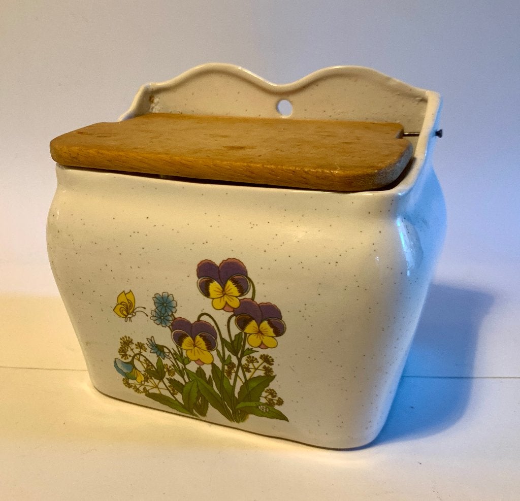 Vintage Wildflowers keramische zoutpot met houten deksel, Antiek en Kunst, Ophalen of Verzenden