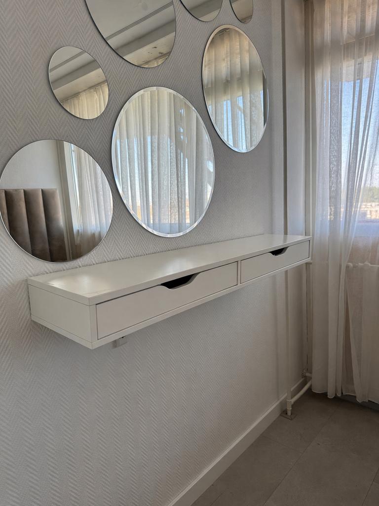 Witte zwevende wandtafel met lades, Gebruikt, 100 tot 150 cm, Ophalen of Verzenden, Minder dan 100 cm