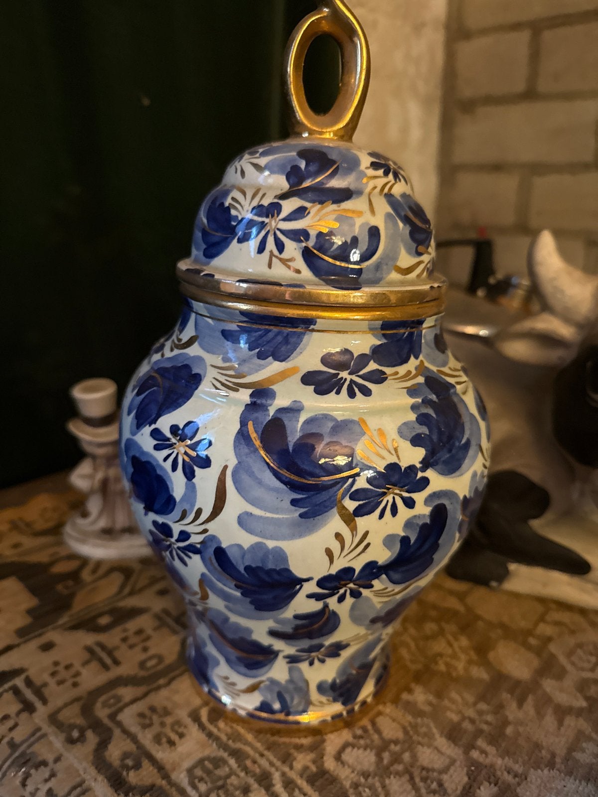 Delfts Blauw Gemberpot met Gouden Details, Ophalen of Verzenden