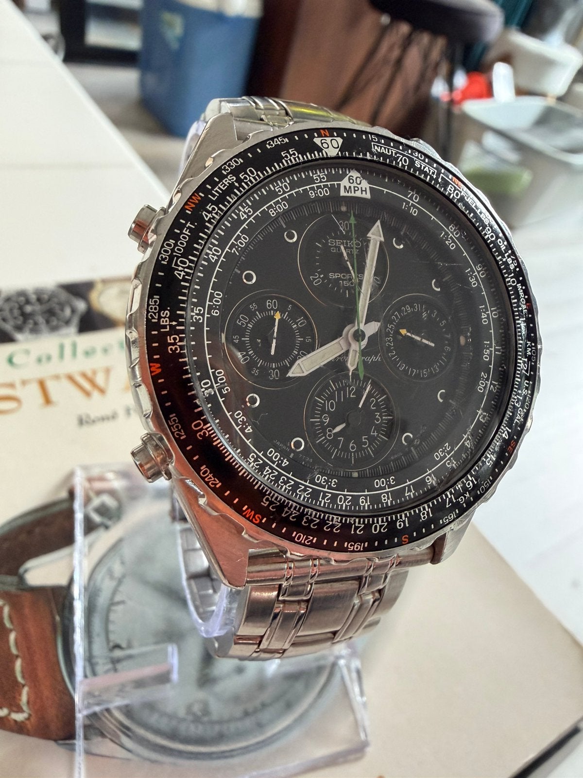 Seiko Flightmaster 7T34-6A00 Chronograph, Gebruikt, Staal, Polshorloge, Ophalen of Verzenden