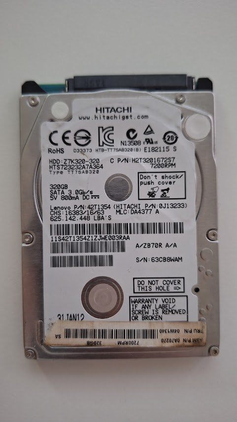 Hitachi HDD 320GB 2,5inch 2.5" SATA 7200 RPM Laptop formaat, Intern, Gebruikt, 320GB, Ophalen of Verzenden