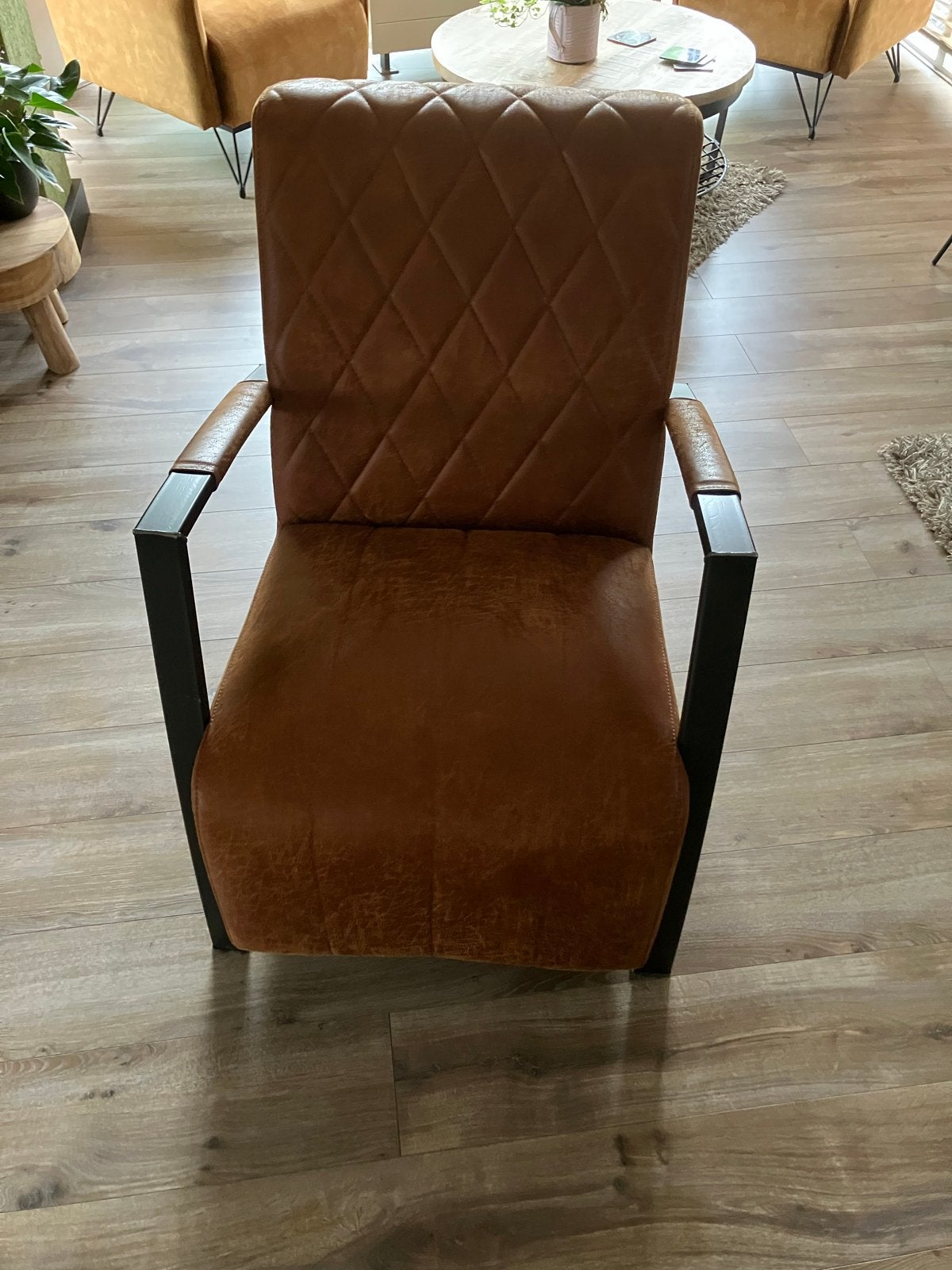 2x Leren fauteuil met armleuningen - Cognac, Ophalen, Gebruikt, 50 tot 75 cm, Leer