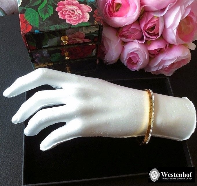 Luxe armband goud bangle met kristal - maat: 20 cm, Met kristal, Overige materialen, Verzenden, Nieuw
