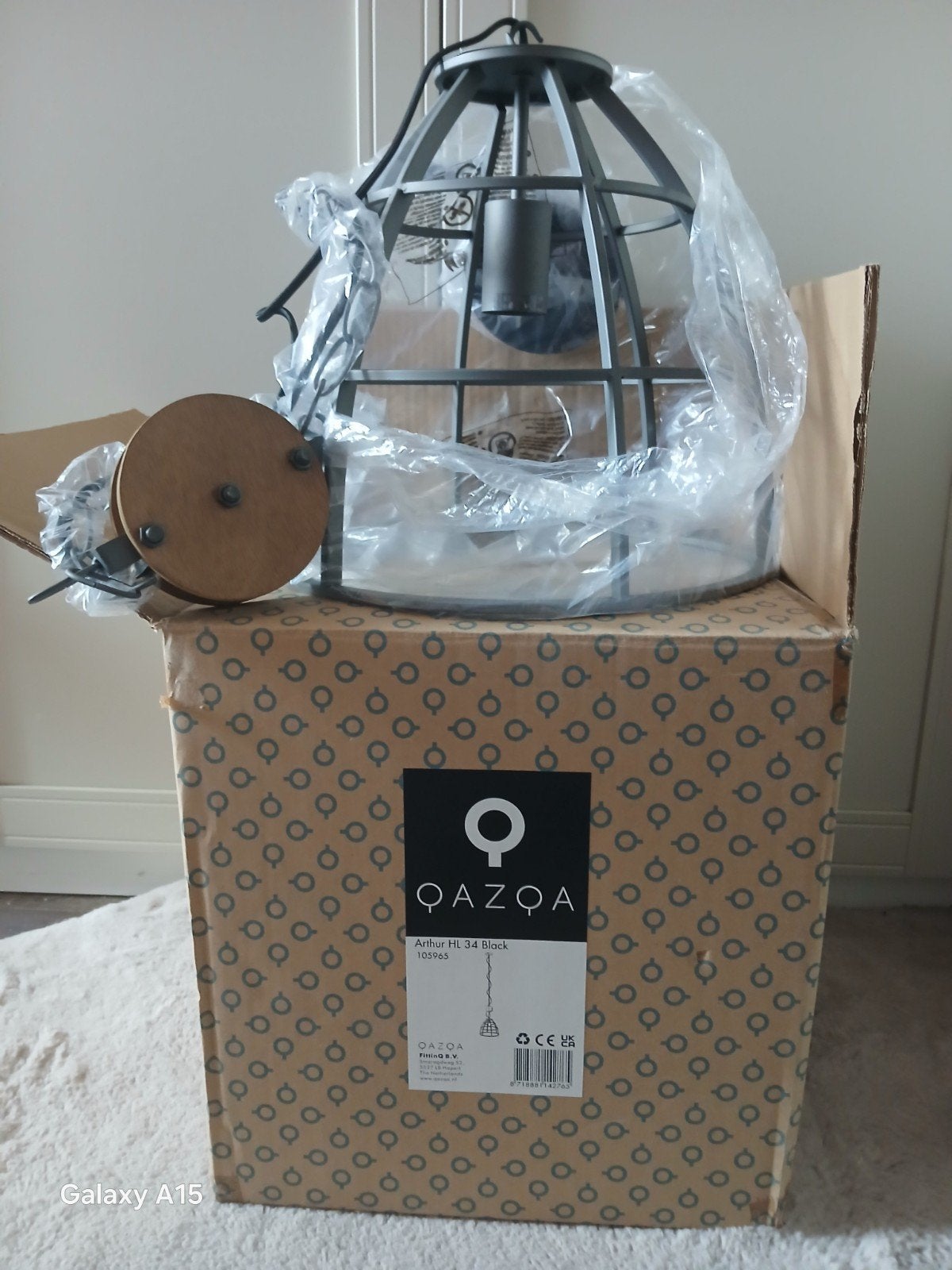 QAZQA Arthur HL 34 Zwart - Industriële Hanglamp, Nieuw, Industrieel, Hout, E27 (groot)