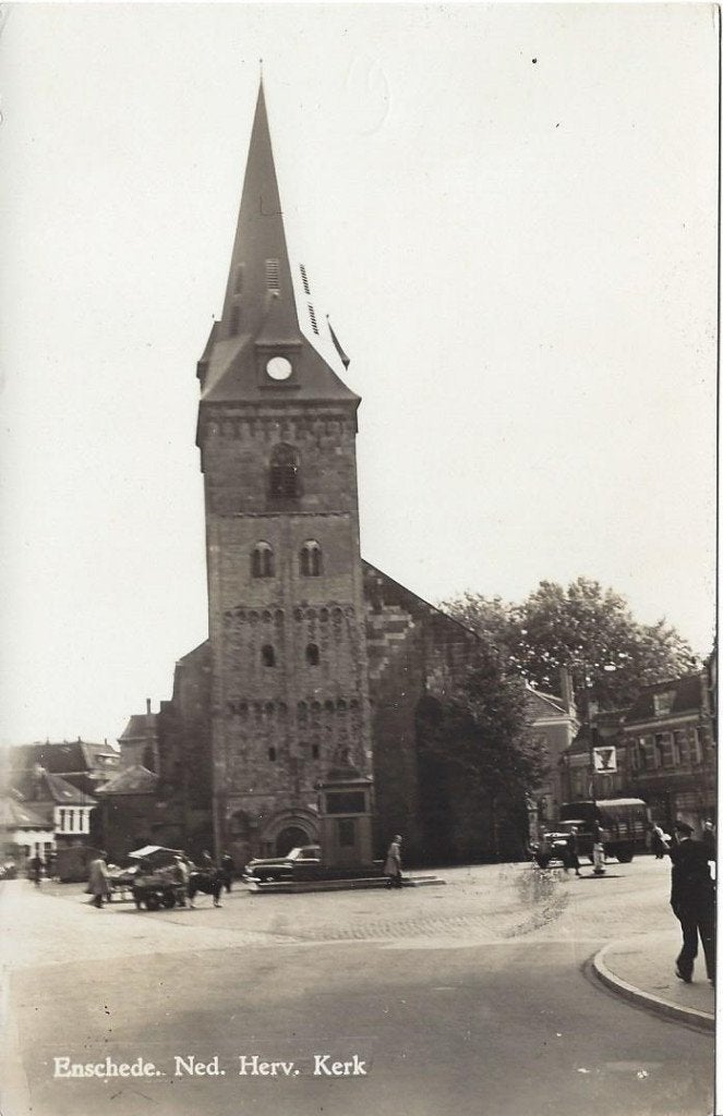 Enschede (Ov.) Ned. Herv. Kerk, Vrachtwagen, gelopen 1951, Ophalen of Verzenden, 1940 tot 1960, Gelopen, Overijssel