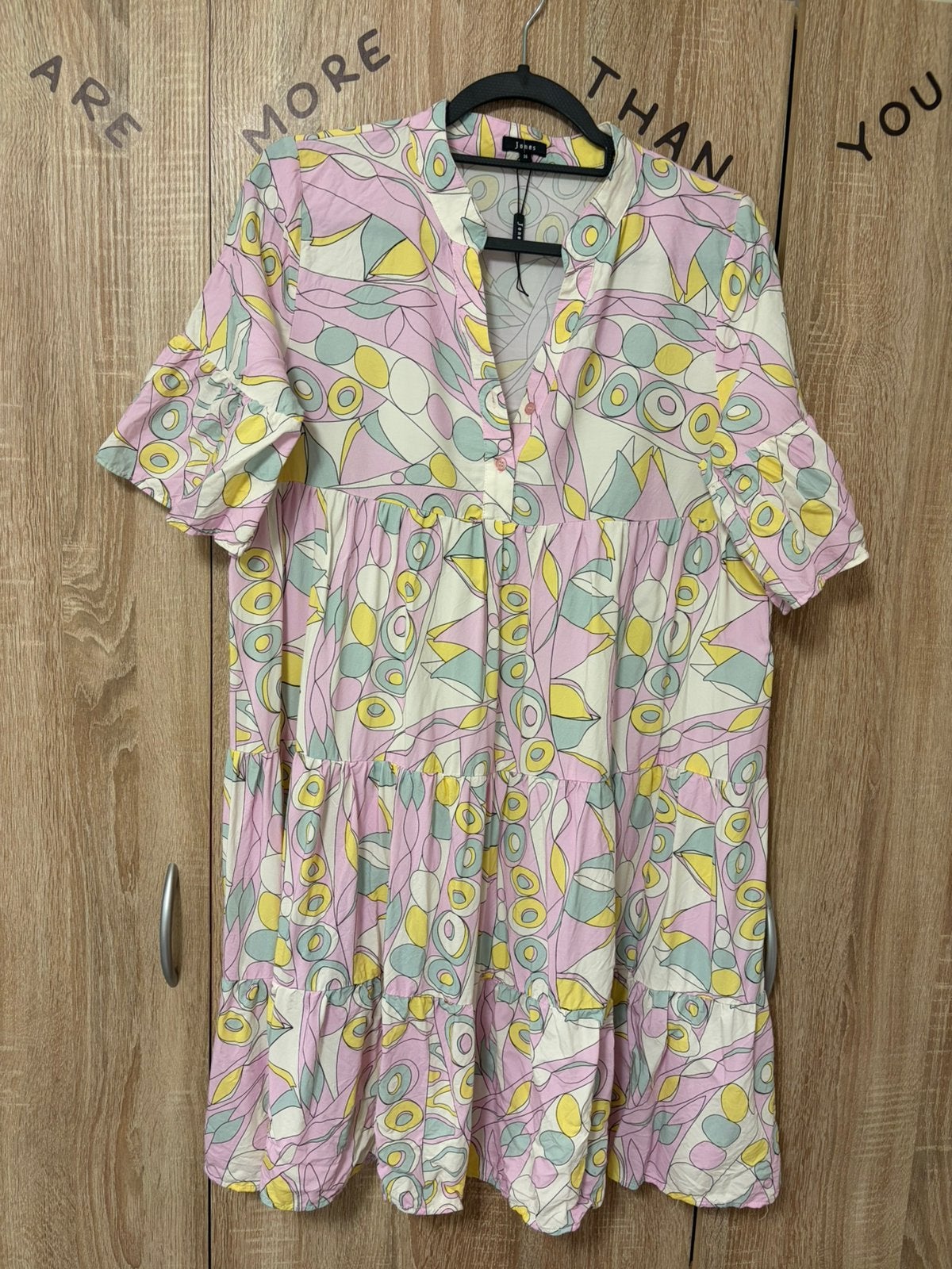 Zomerjurk met Abstracte Print - Maat 36 en 38, Kleding | Dames, Nieuw, Ophalen of Verzenden, Roze, Maat 36 (S)