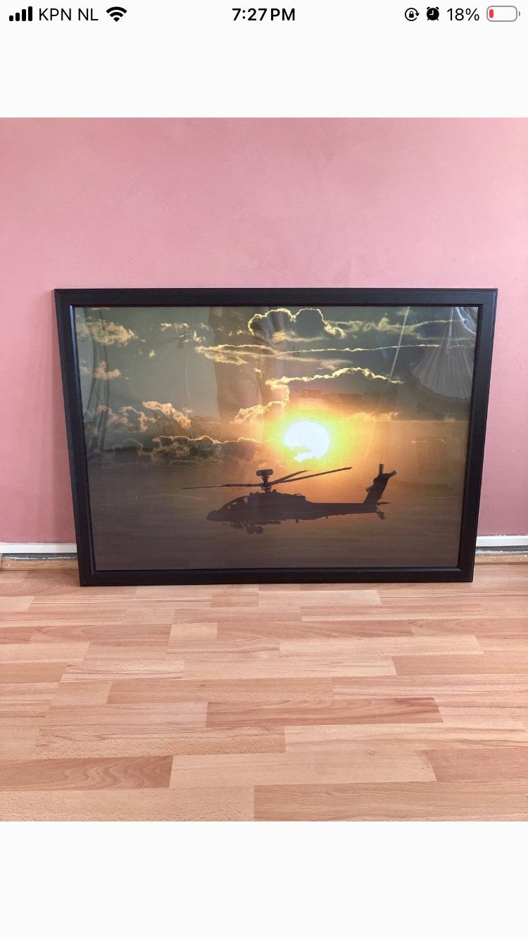 Ingelijste helikopter foto bij zonsondergang, Ophalen, Foto, Fotografie, Achter glas