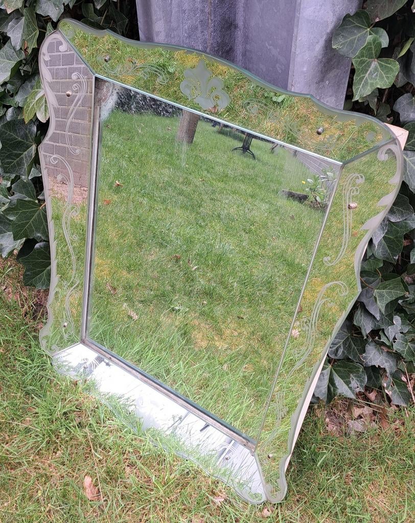 Antieke Franse spiegel wand spiegelglas hang, Ophalen, Rechthoekig, 50 tot 100 cm, Minder dan 100 cm