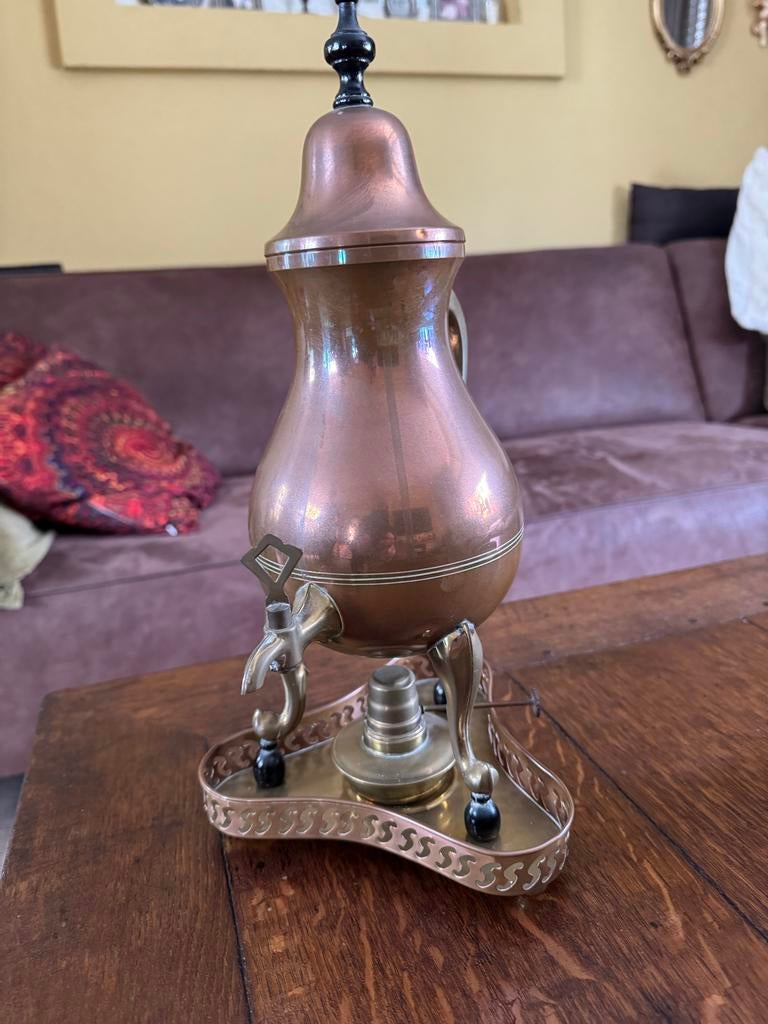 Koperen theeketel met kraantje op standaard, Antiek en Kunst, Antiek | Koper en Brons, Ophalen of Verzenden, Koper