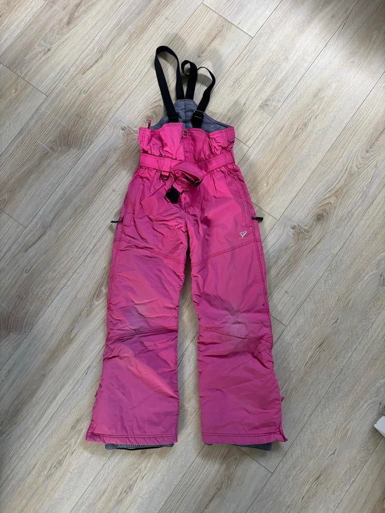 Roze skibroek met bretels, maat 140, Ophalen of Verzenden, Gedragen, Maat 36 (S), Broek