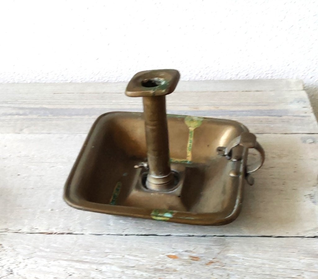 Antieke koperen push up  kandelaar 1880 Kamer kaars houder, Ophalen of Verzenden, Koper of Brons