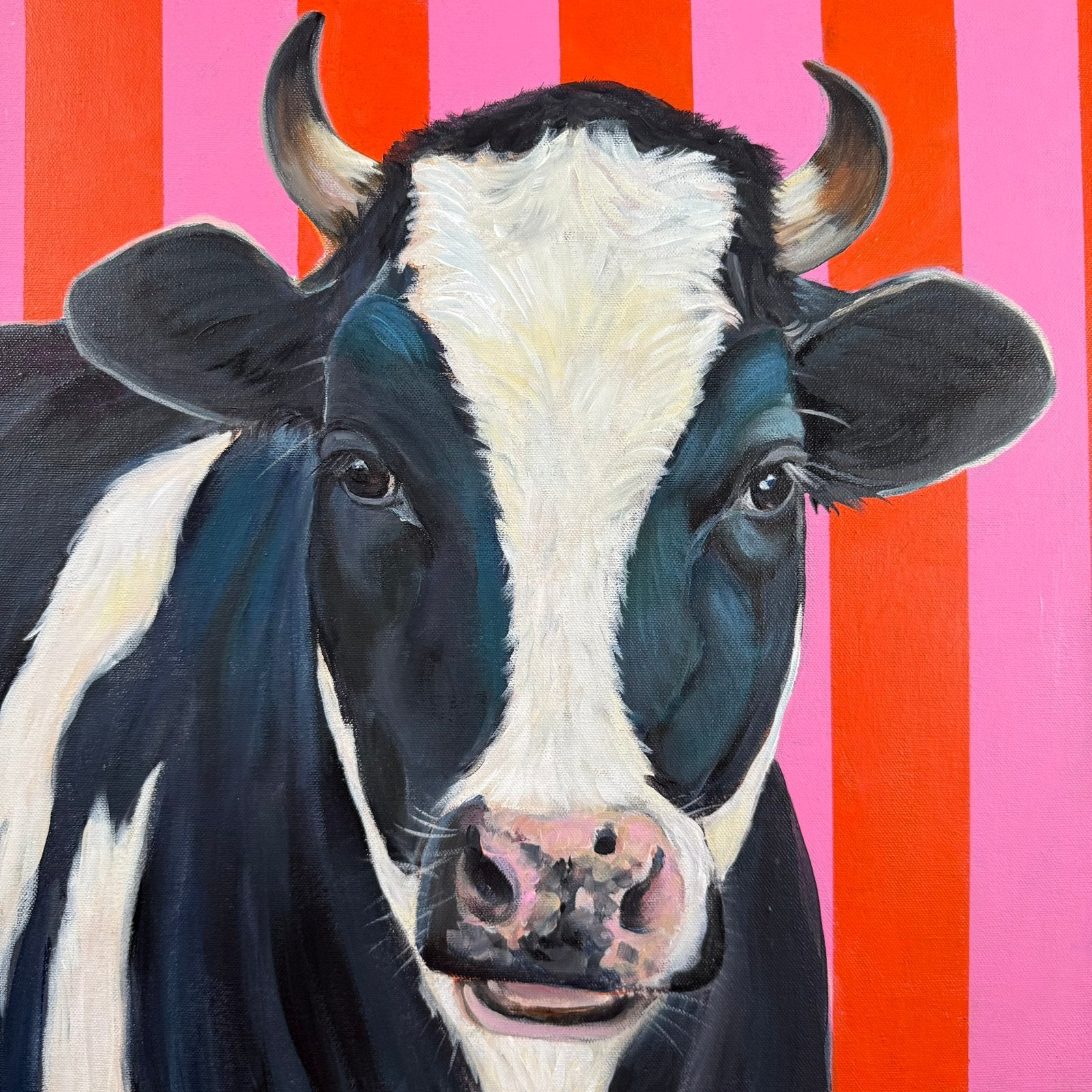 Koeienschilderij naar eigen idee geschilderd, Antiek en Kunst, Kunst | Schilderijen | Modern, Dieren, Acrylverf, Overige materialen