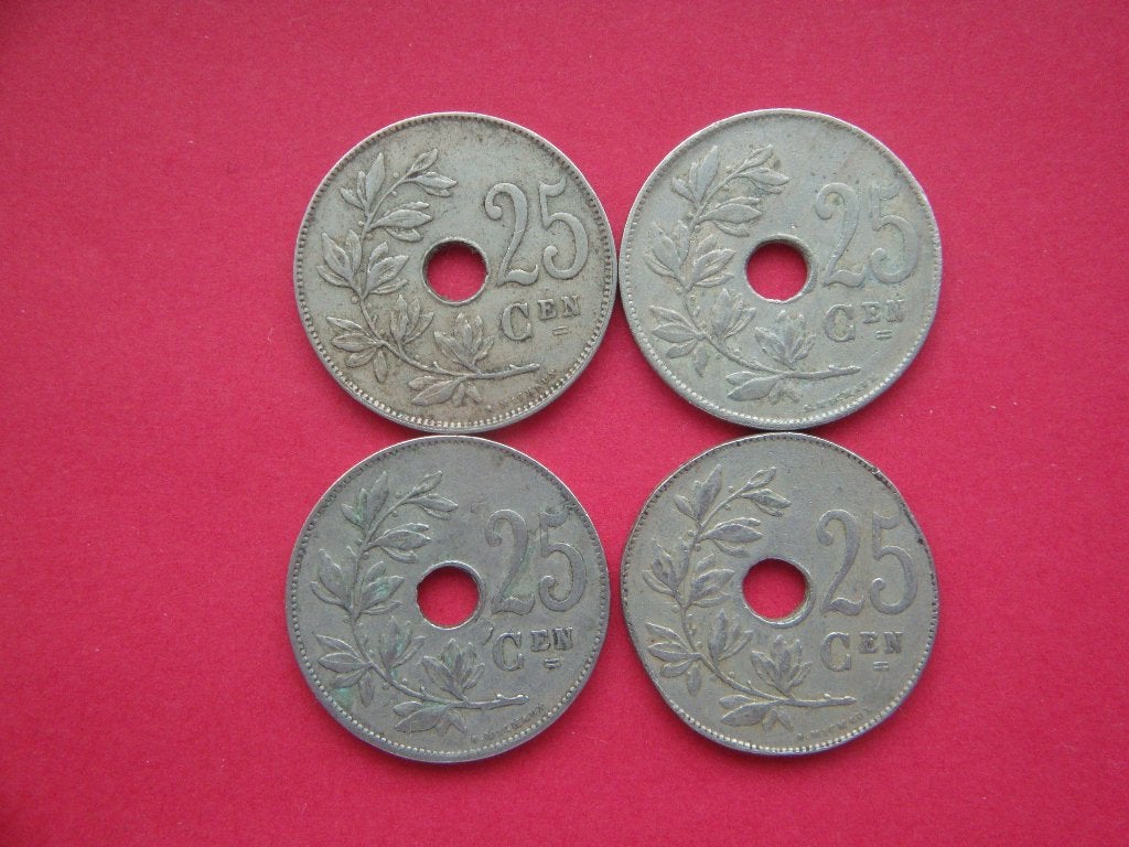 Kavel België Nederlands setje munten 25 Centimes 1921/1929., Postzegels en Munten, Munten | België, Verzenden, Overig, Setje