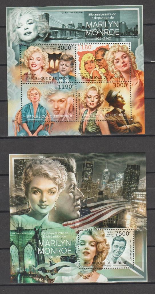 Burundi 2012 Blok Marilyn Monroe **, Postzegels en Munten, Ophalen of Verzenden, Postfris, Overige thema's