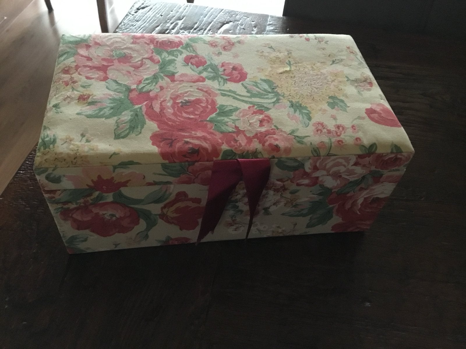 Vintage bloemen sieradendoos met spiegel, Antiek en Kunst, Ophalen of Verzenden