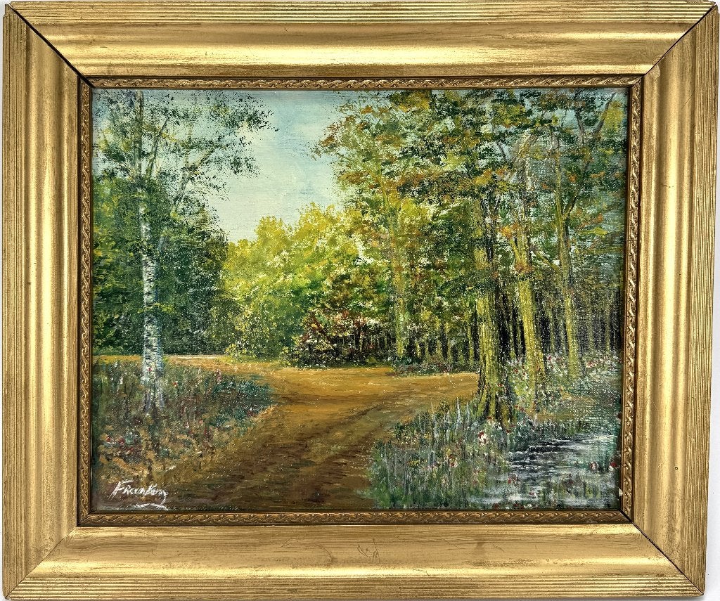 1128. Olieverfschilderij - boslandschap, 20e eeuw, Antiek en Kunst, Ophalen