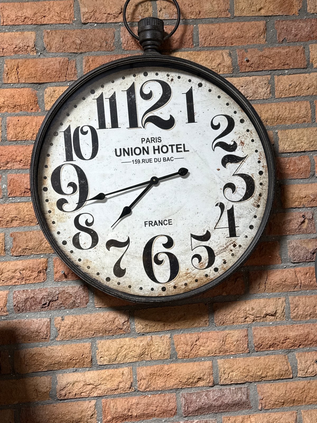 Grote vintage wandklok 'Union Hotel Paris', Huis en Inrichting, Ophalen, Wandklok, Vintage, Analoog