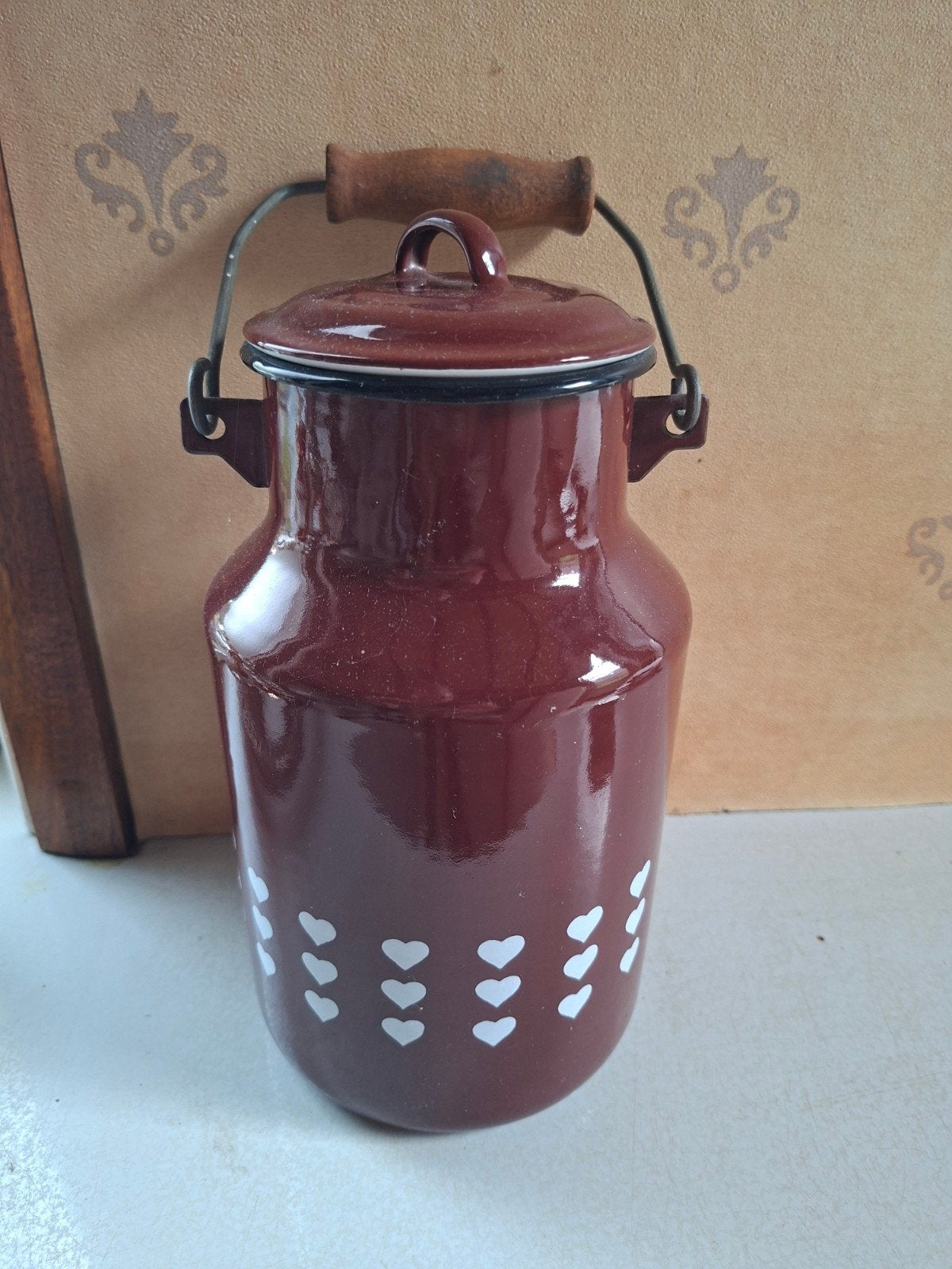 Vintage geëmailleerde melkbus met hartjes - 2L, Ophalen of Verzenden