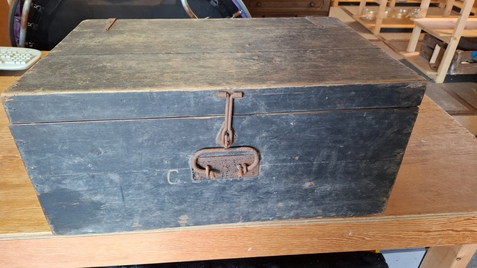 Vintage houten kist - L 65 cm, B 43 cm, H30 cm, Minder dan 50 cm, Gebruikt, 50 tot 100 cm, 5 – 50