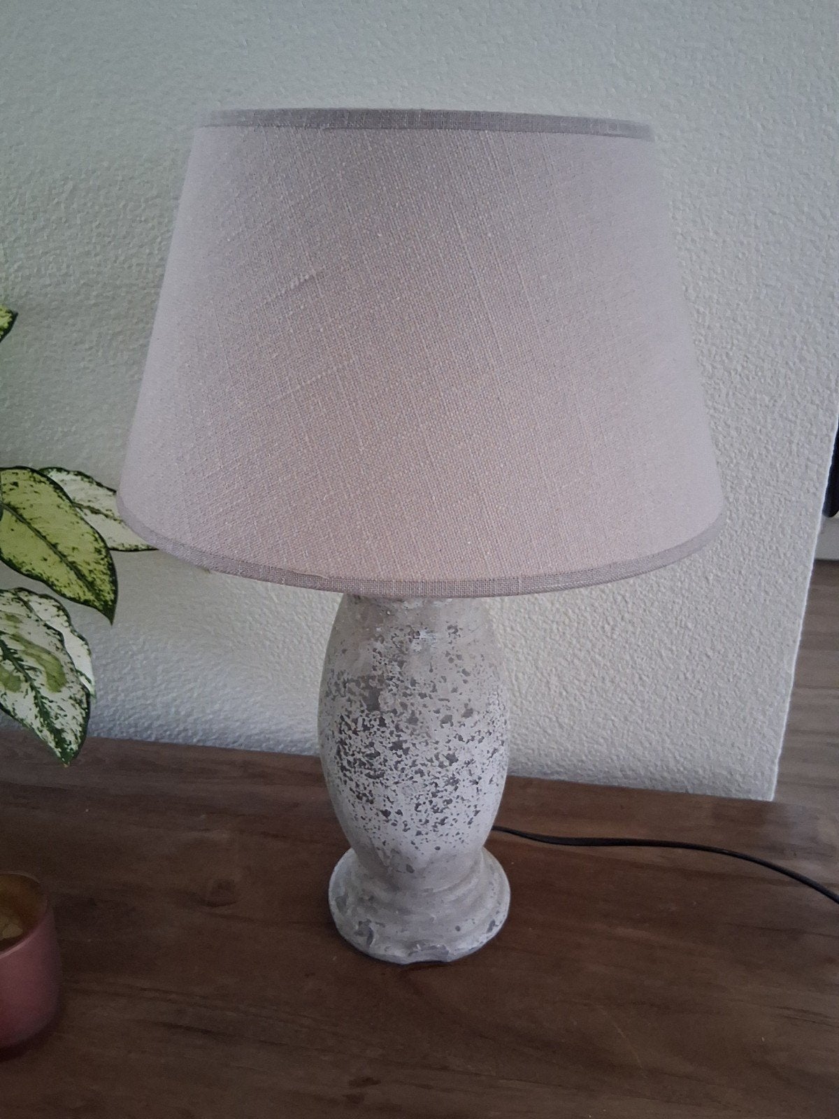 Sfeerlamp - Grijs/Beige met textielen kap, Huis en Inrichting, Gebruikt, Textiel, Meerkleurig, Met kap