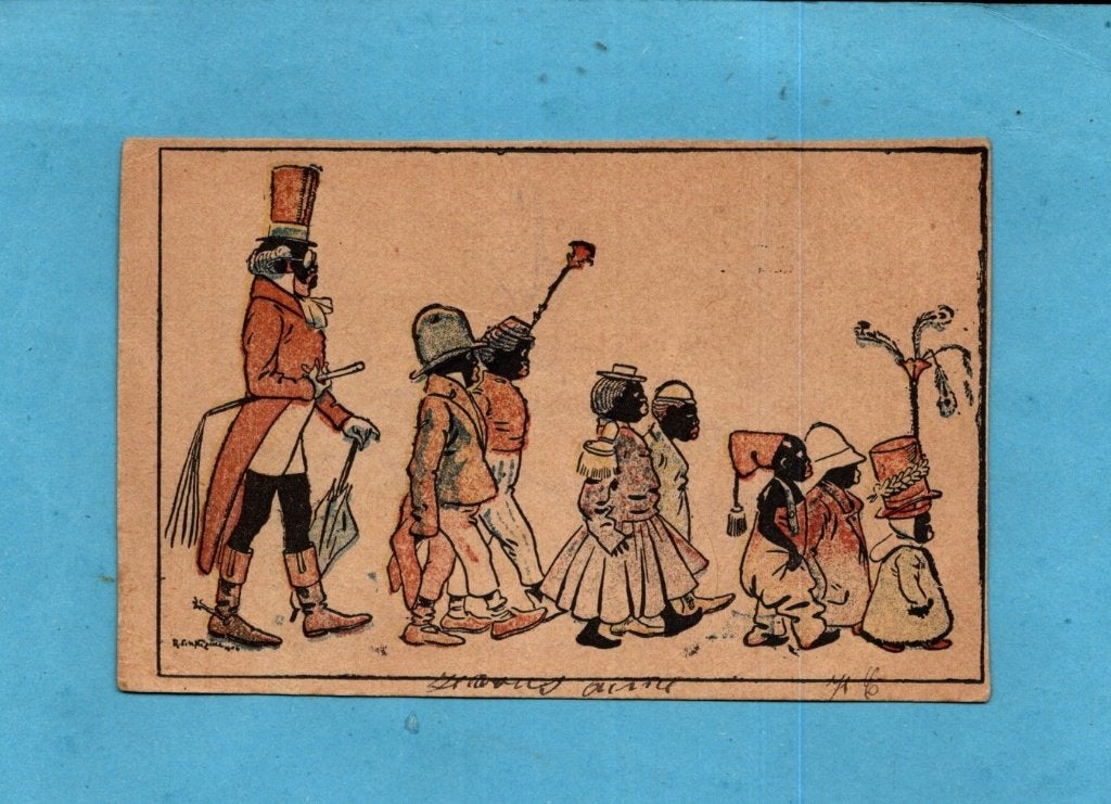 Mooie oude slavernij-kaart  kinderen in  optocht - M979, Verzenden, Voor 1920, Gelopen, Kinderen