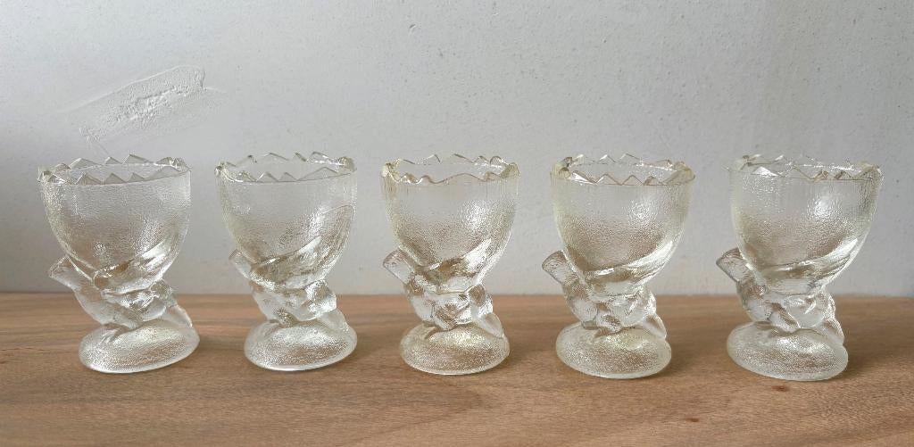 Vintage Eierdoppen Glas met Kip 7 cm, Antiek en Kunst, Ophalen of Verzenden