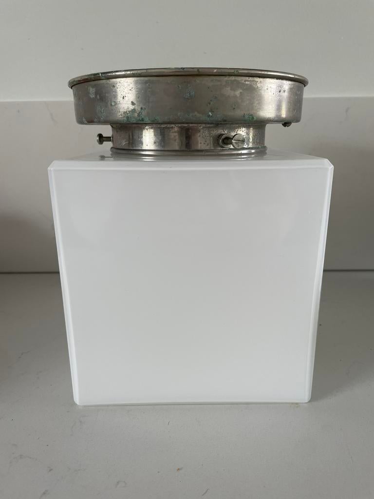 Witte vierkante plafondlamp, Ophalen of Verzenden, Gebruikt, Glas, Gispen-look