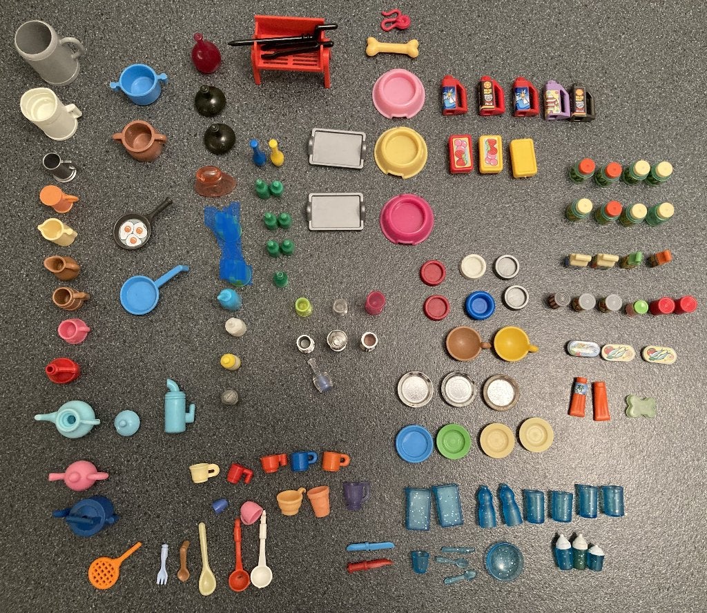 Playmobil keukenspullen servies boodschappen bbq bestek glas, Ophalen of Verzenden, Zo goed als nieuw, Losse onderdelen