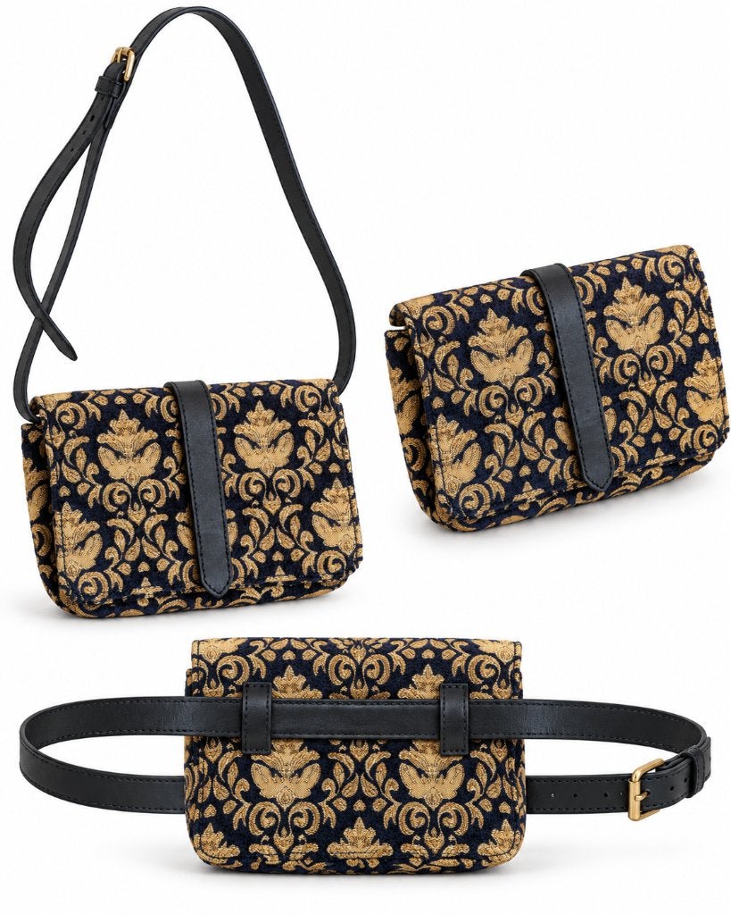 Luxe Jacquard Tas Schouder-, Hand- & Heuptas, Ophalen of Verzenden, Zo goed als nieuw, Blauw, Handtas