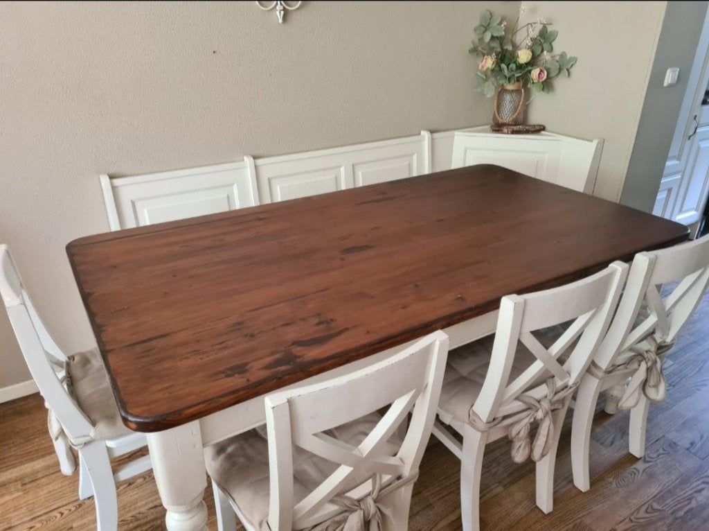 6x witte massieve eetkamerstoelen, Ophalen, Gebruikt, Wit, Landelijk