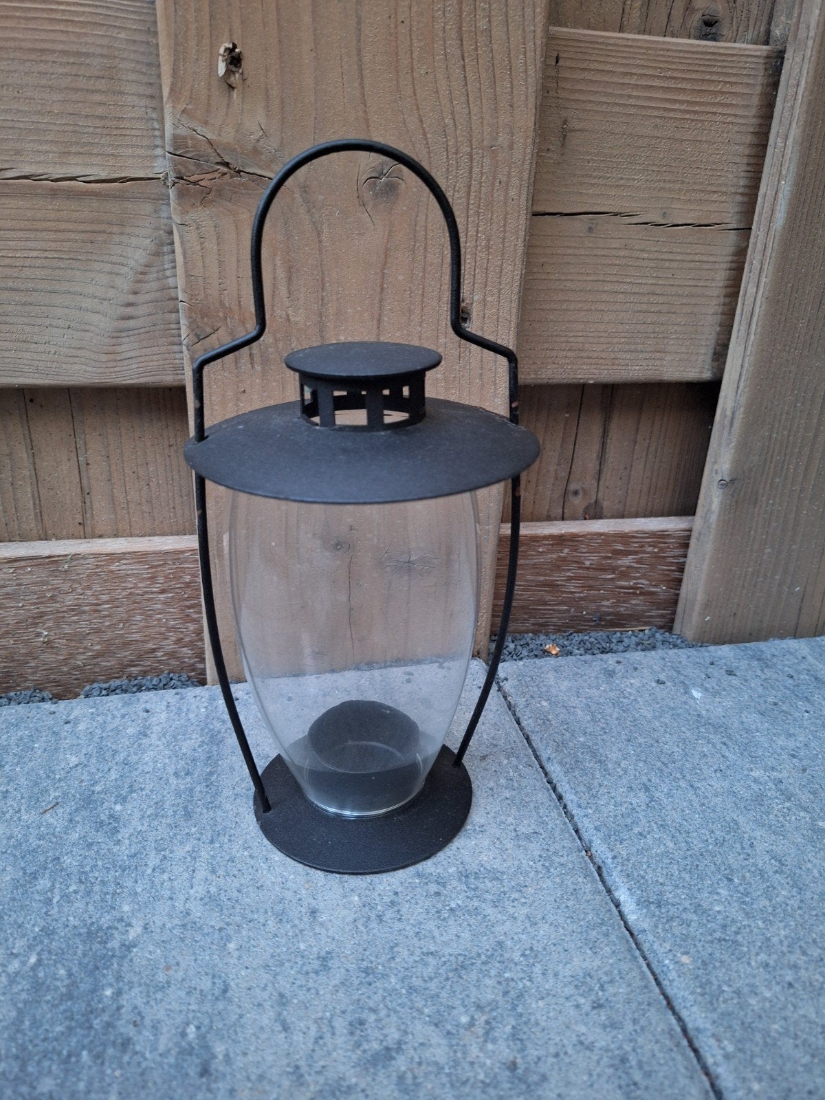 Zwart metalen windlicht met glazen cilinder, Windlicht, Gebruikt, Zwart, Ophalen of Verzenden