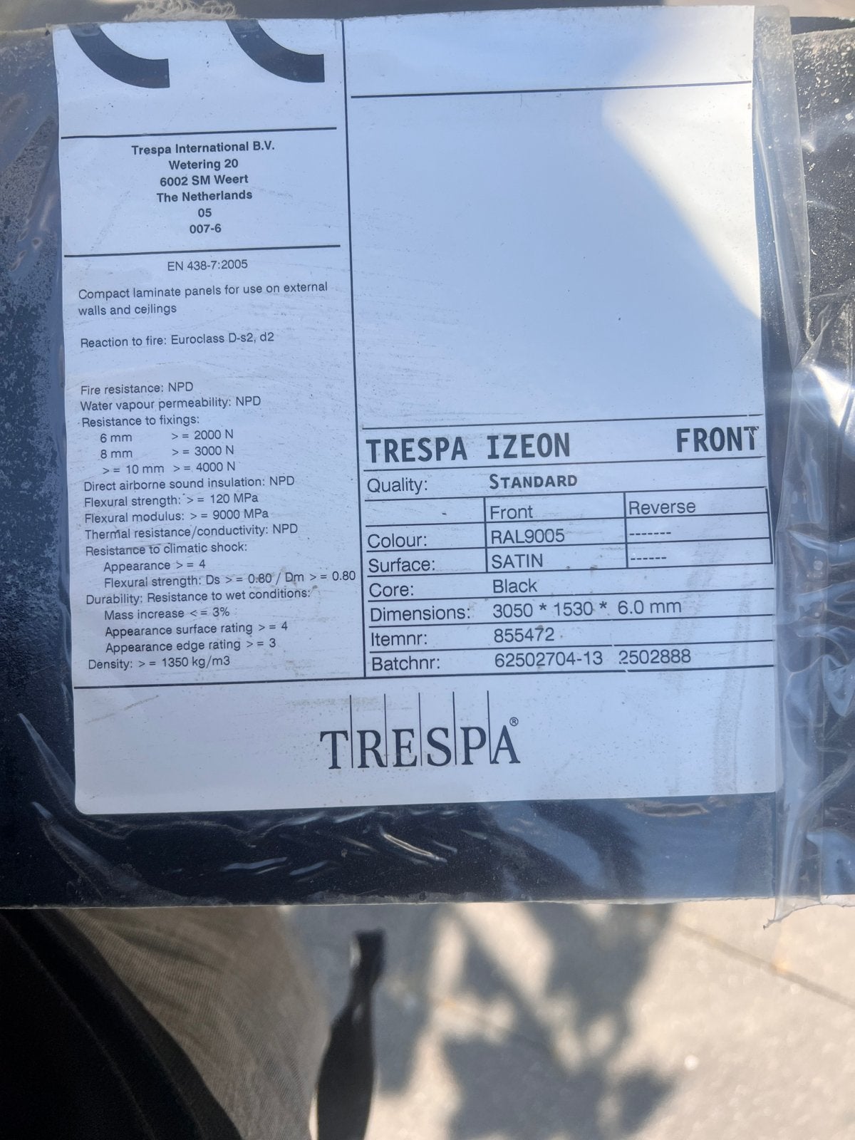 Trespa plaat RAL9005 Zwart Plaat 3050x1530x6mm, Ophalen, Nieuw, HPL, Minder dan 20 mm