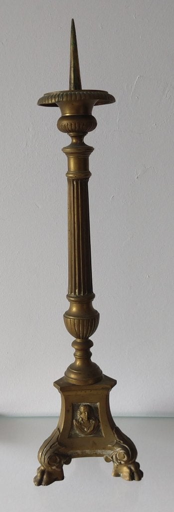 antieke franse kerk kandelaar koper, volgnr 23, Ophalen of Verzenden, Koper of Brons