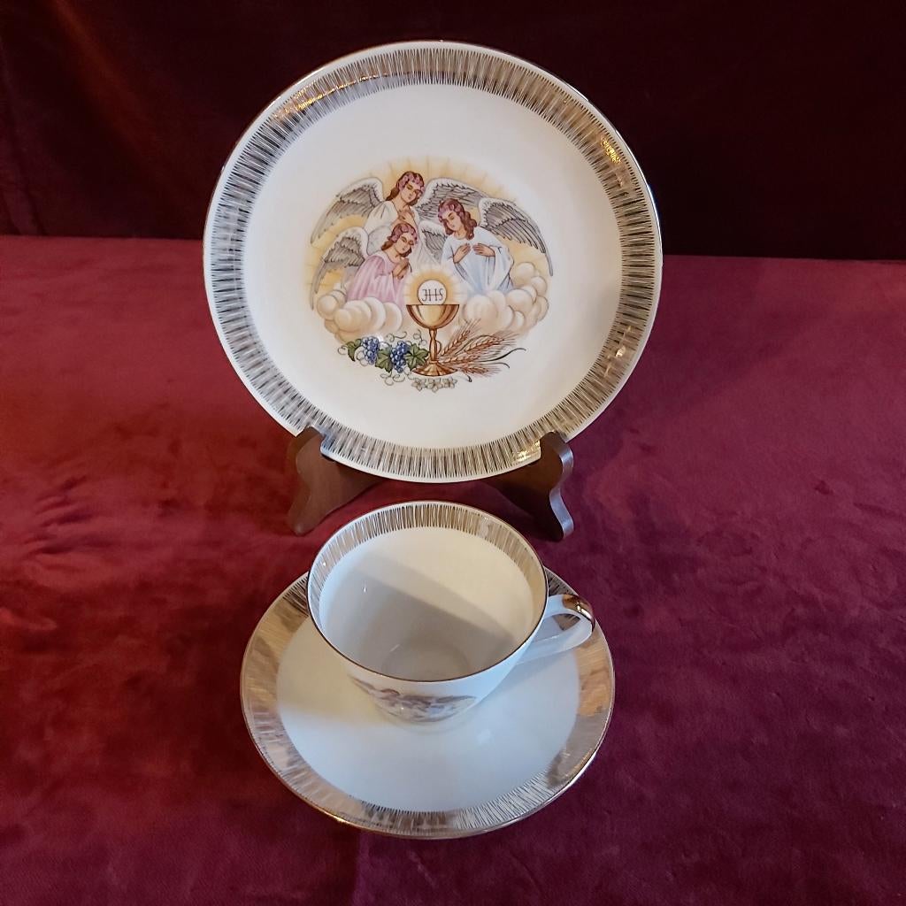 4st Communie set, kopje, schoteltje & dessertbord 1950-1960, Ophalen of Verzenden