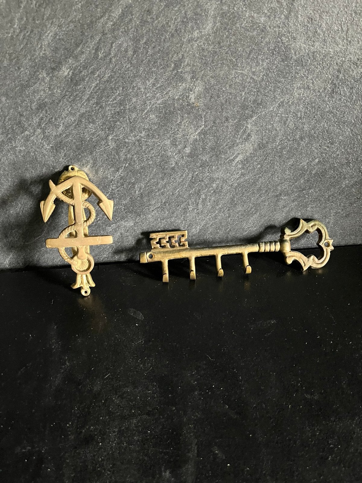 Koperen Sleutelhouder Anker en Wand Brievenhouder Sleutel, Vintage, Gebruikt, Ophalen of Verzenden, Goud