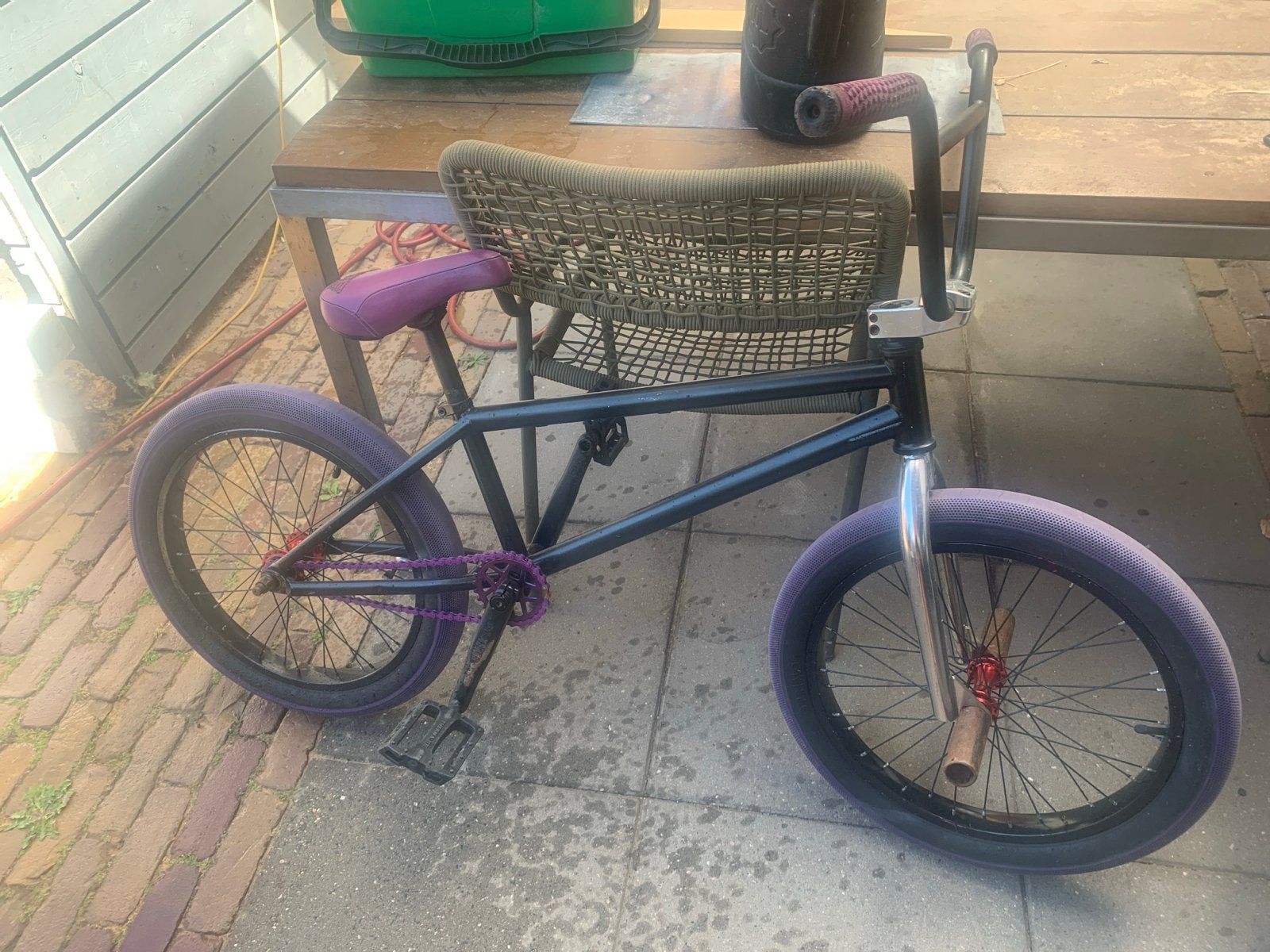 BMX fiets met paarse accenten, Ophalen, Gebruikt, Staal, Velgrem
