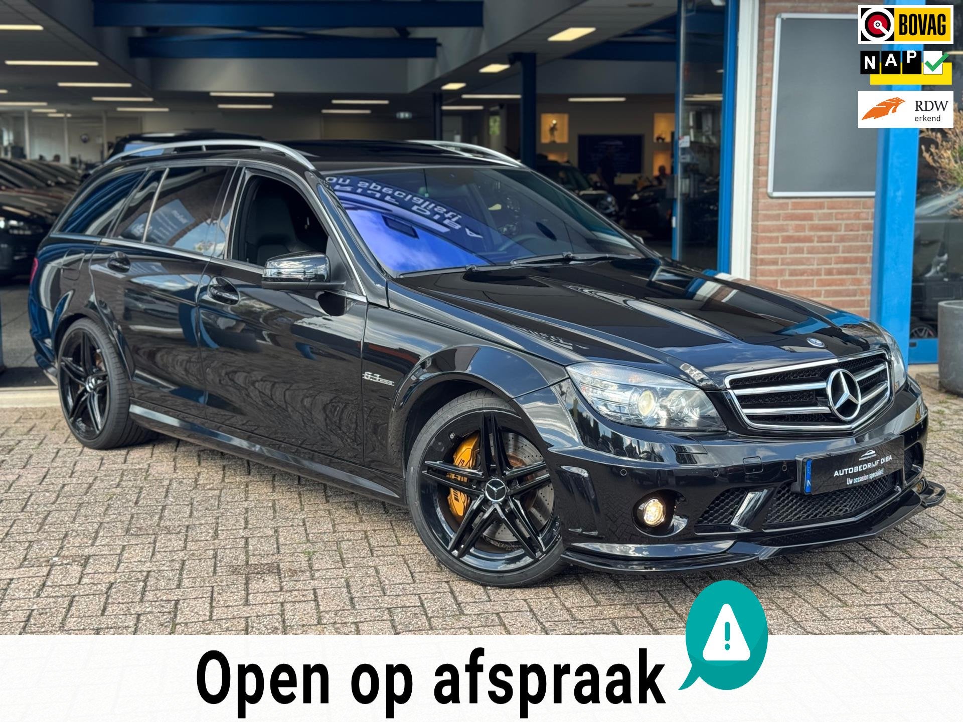 Mercedes-Benz C-klasse Estate AMG 63 2009 ZWART Youngtimer!, Auto's, Automaat, Dealer onderhouden, Achterwielaandrijving, Zwart