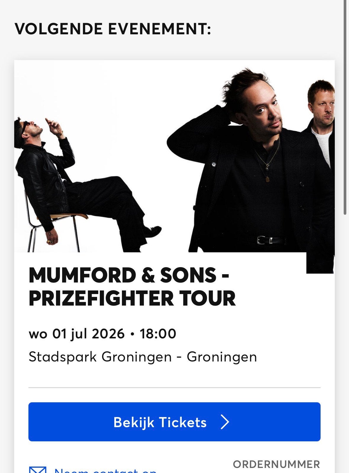 Mumford & Sons 2 tickets regulier (Rear GA), Twee personen, Juli