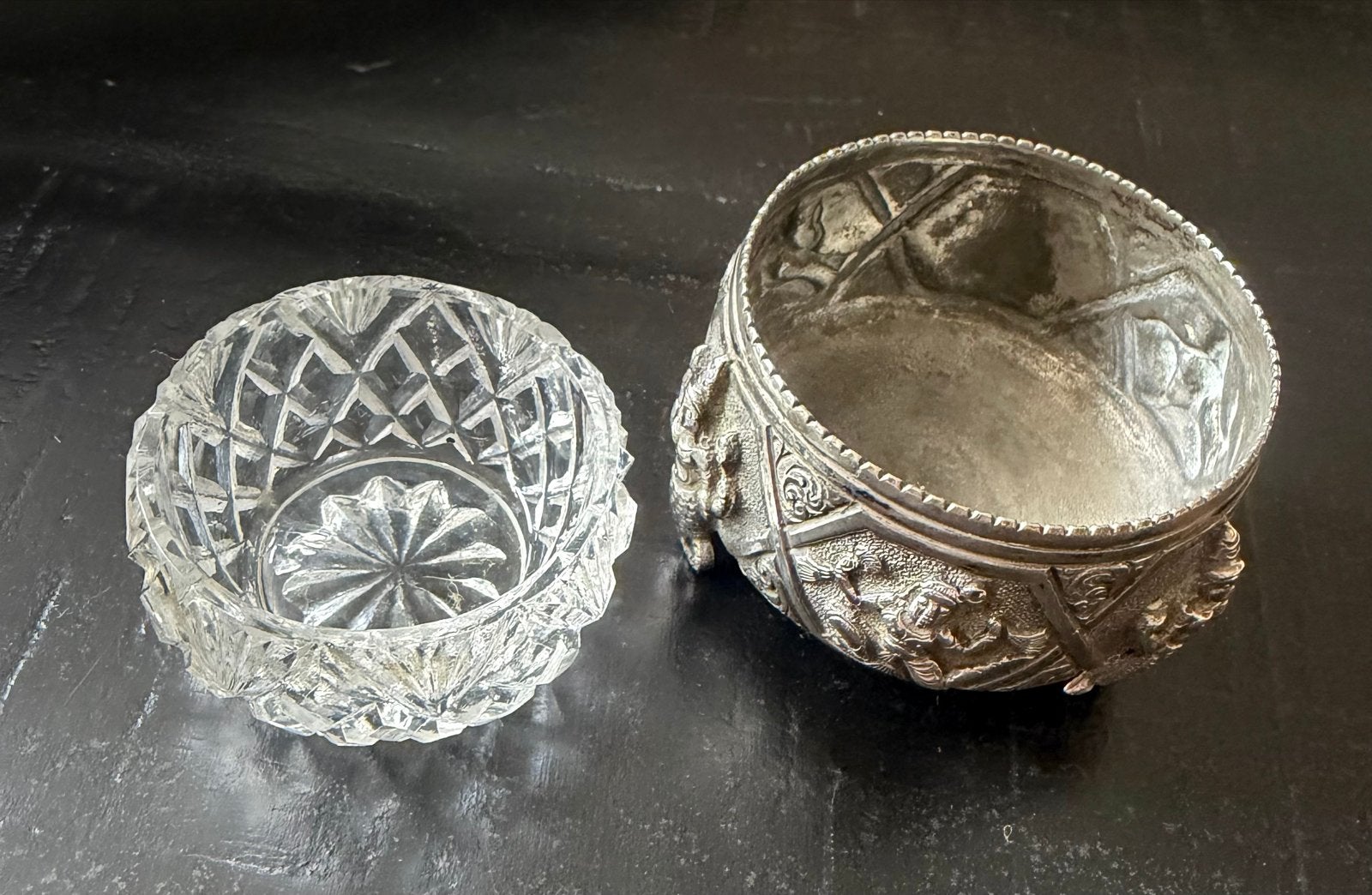 Antiek Indisch Zilveren Swami Zoutvat/Suikerpot P. Orr & Son, Ophalen, Zilver