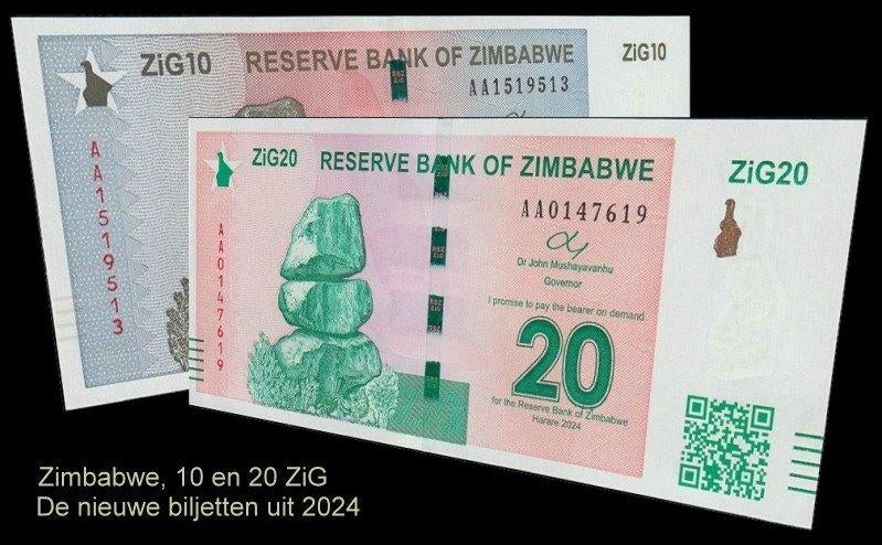Zimbabwe 2024, de nieuwste bankbiljetten, 10 en 20 ZiG (UNC), Verzenden, Zimbabwe, Setje