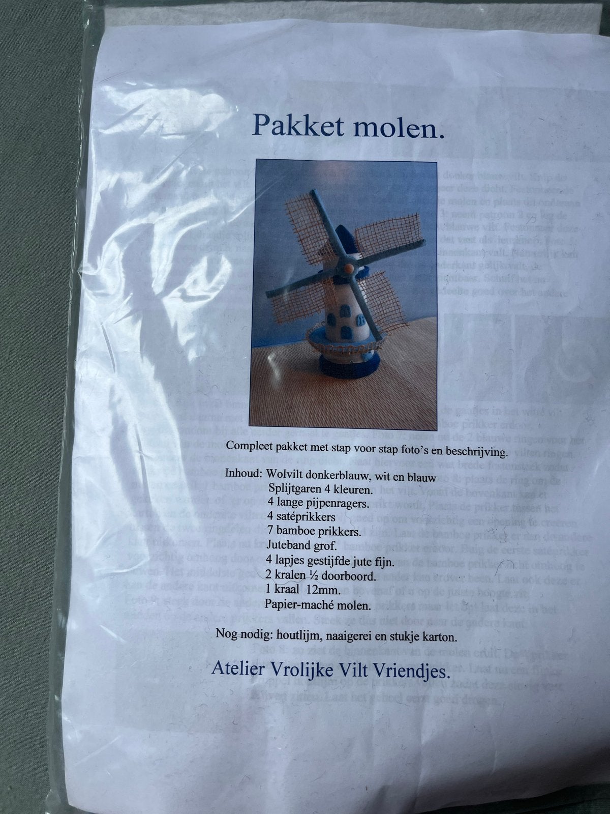Knutselpakket Molen - Atelier Vrolijke Vilt Vriendjes, Overige thema's, Textiel, Nieuw, Meerkleurig