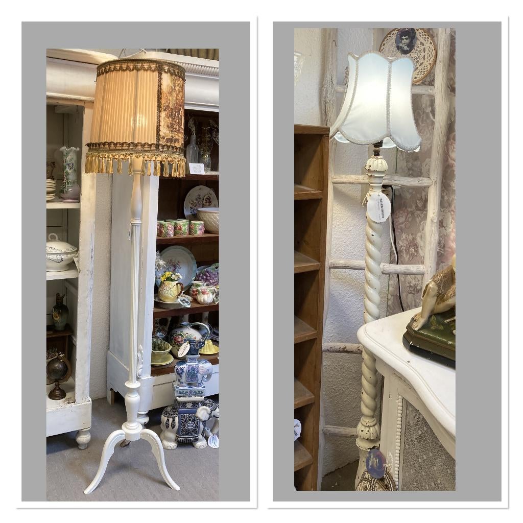 Brocante houten witte vloerlamp - lampenvoet, Huis en Inrichting, Ophalen, Gebruikt, 100 tot 150 cm, Nvt