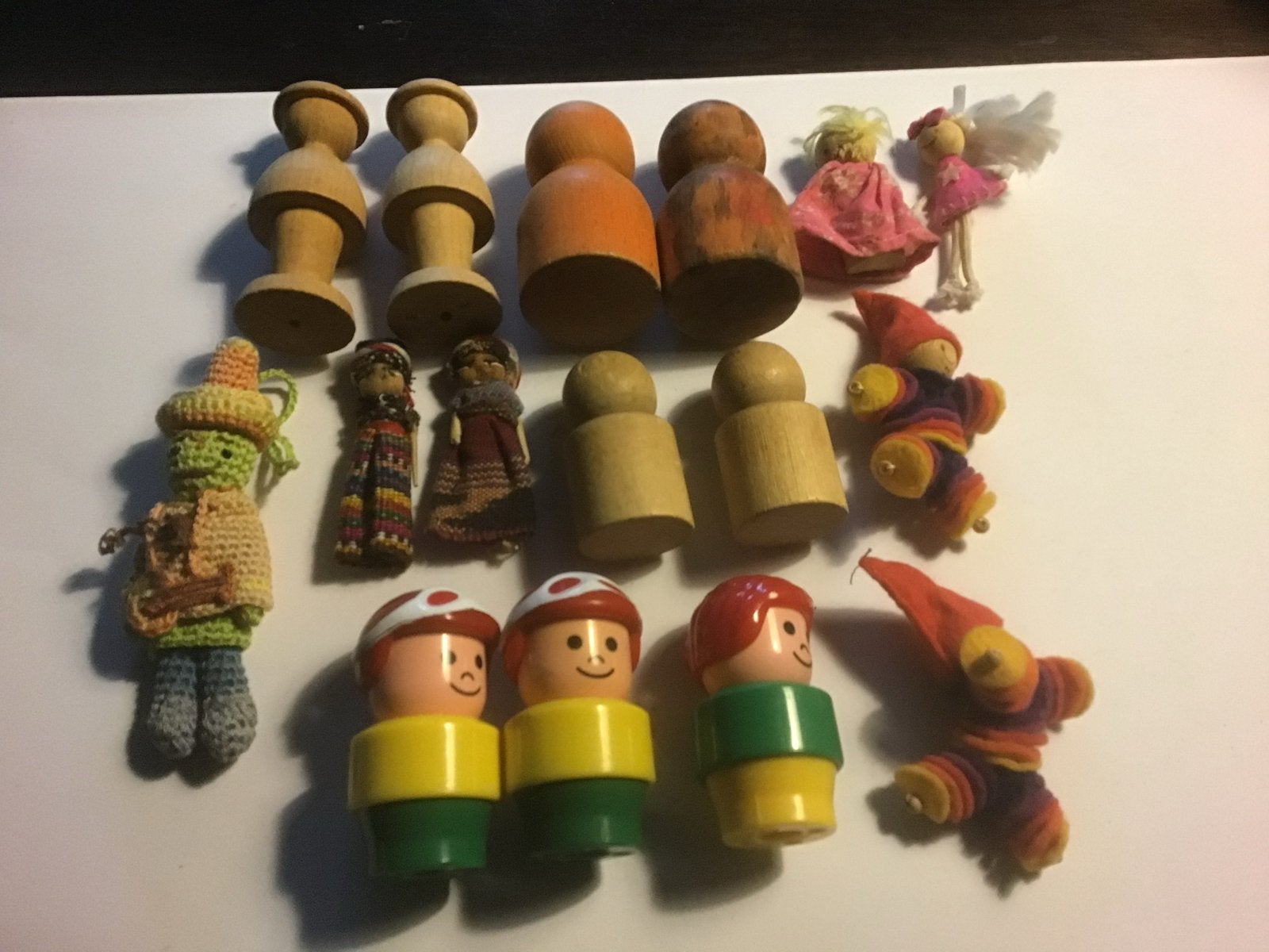 Diverse verzameling houten en gehaakte poppetjes giro 555, Ophalen of Verzenden, Gebruikt