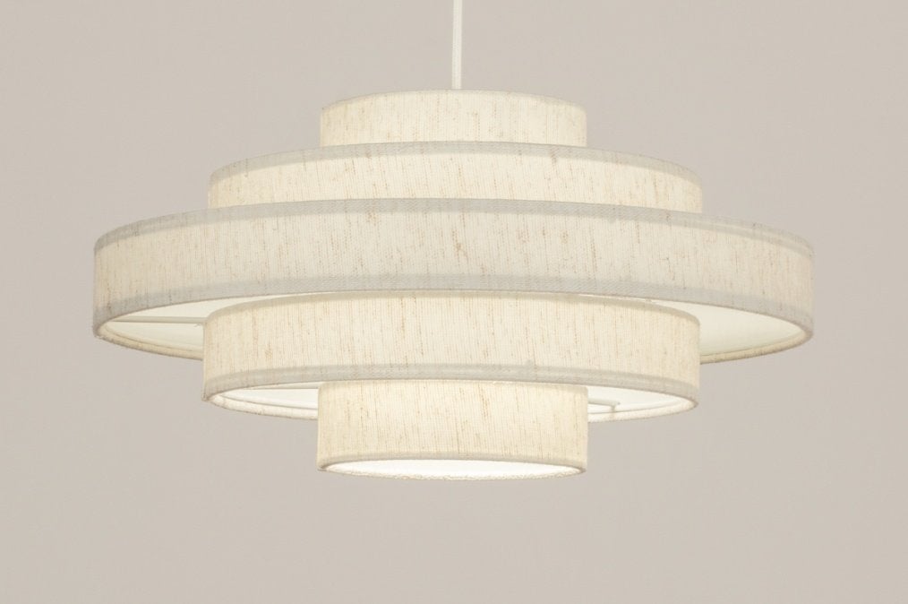 50cm hanglamp stof beige creme bed ronde tafel eettafel lamp, Ophalen of Verzenden, Nieuw, Beige, Rond