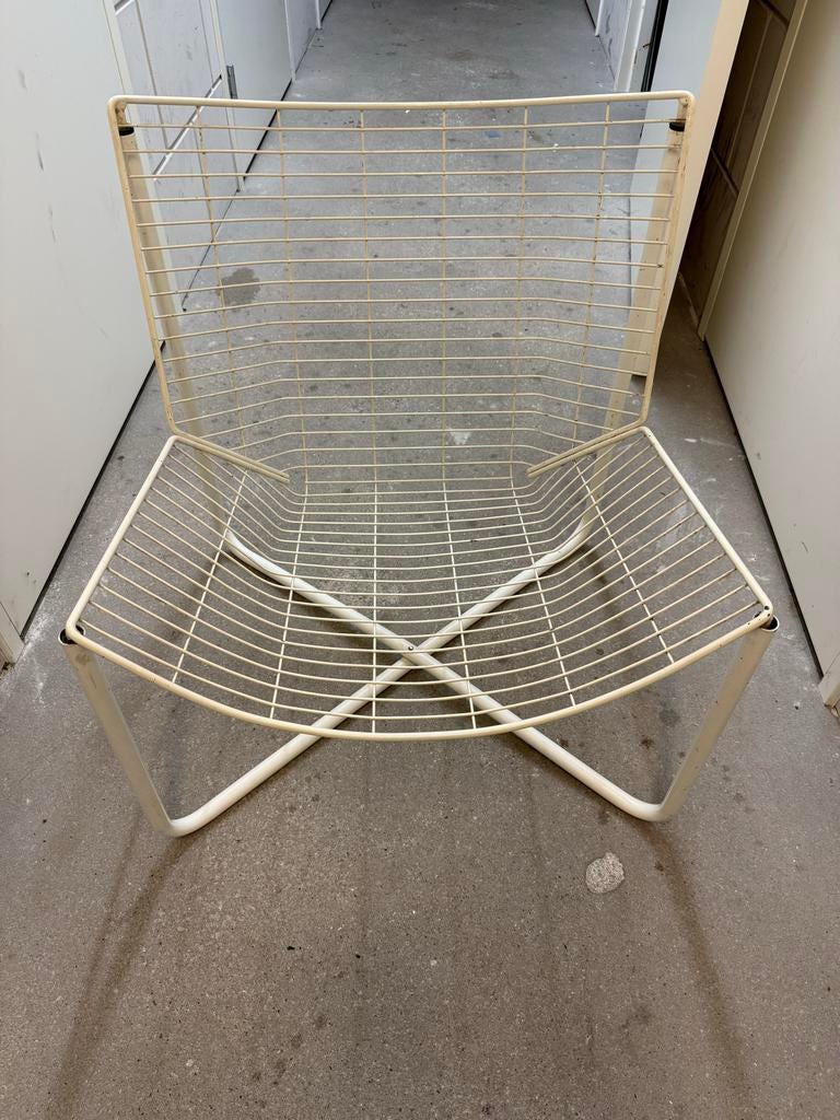 Vintage draadstoel Ikea, wit metalen fauteuil, Gebruikt, Wit, Ophalen of Verzenden, Metaal