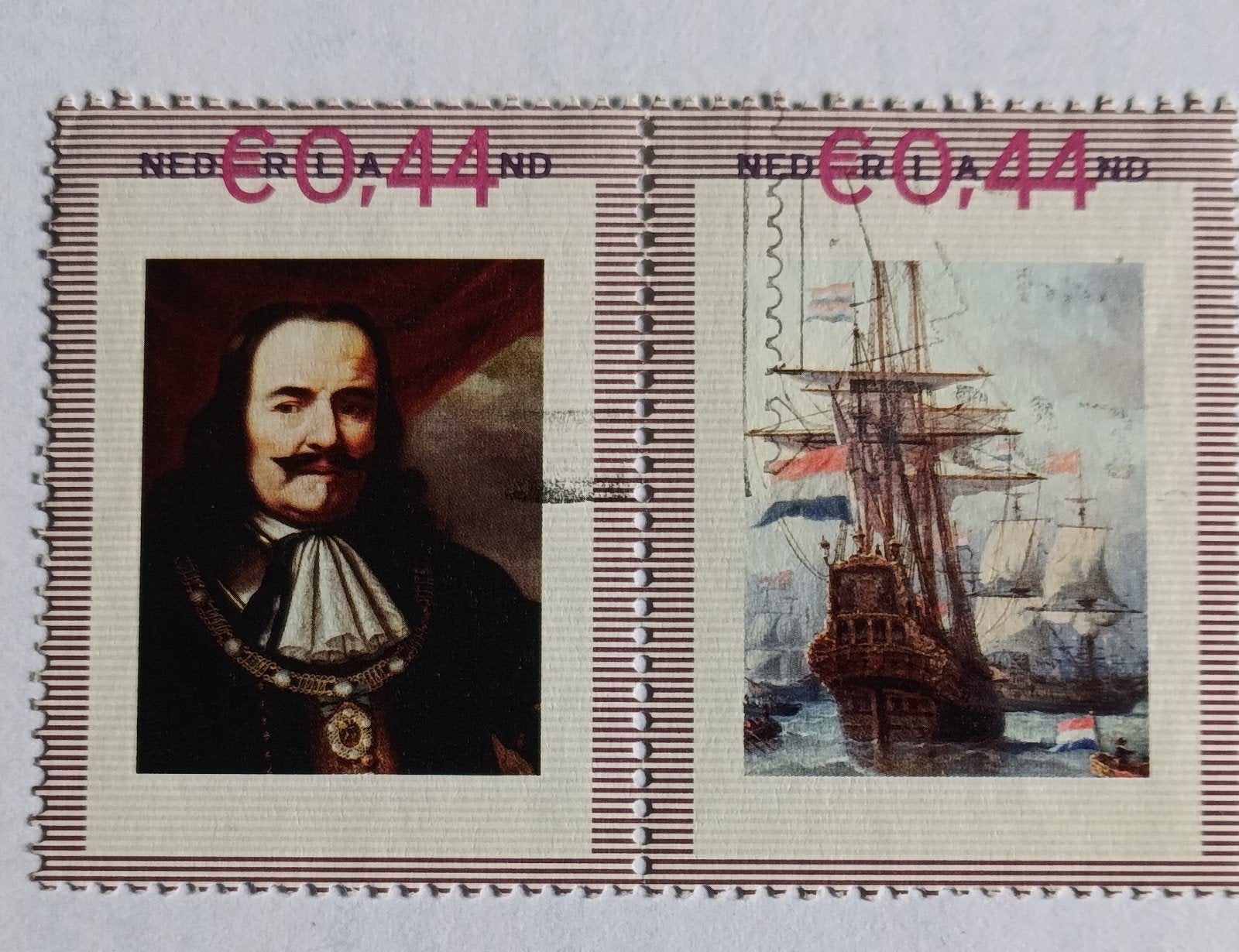 persoonlijke postzegels: Michiel de Ruyter en schip, Ophalen of Verzenden, Gestempeld