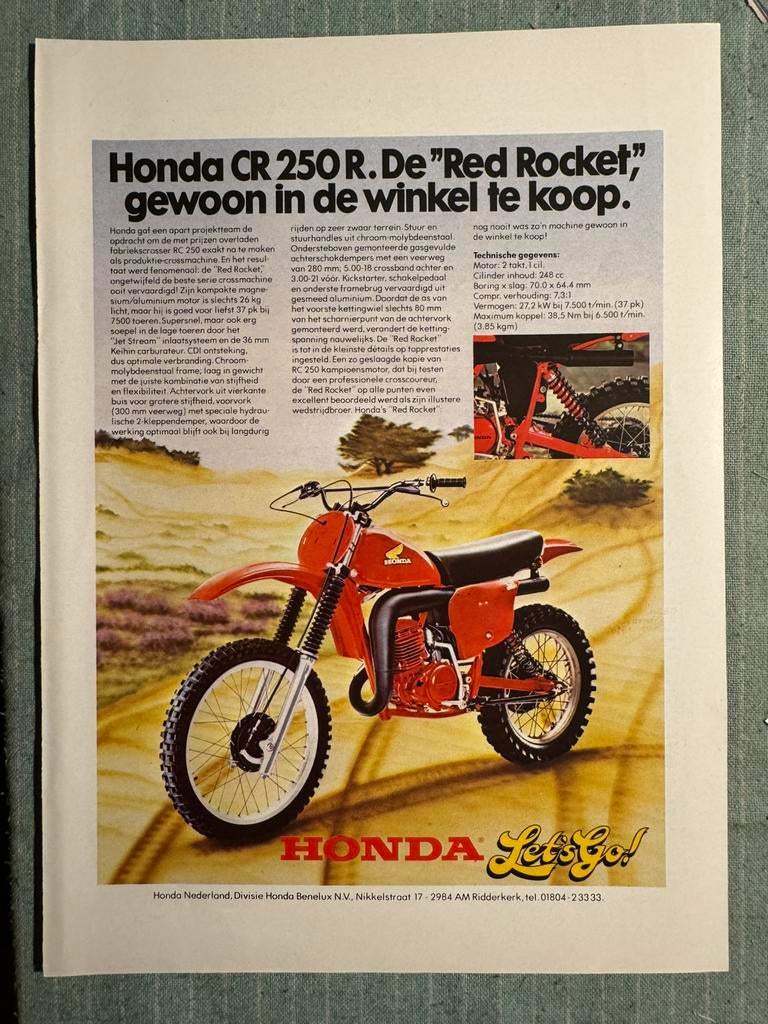 Advertentie Honda CR250R Red Rocket, Verzenden, Zo goed als nieuw, Motoren