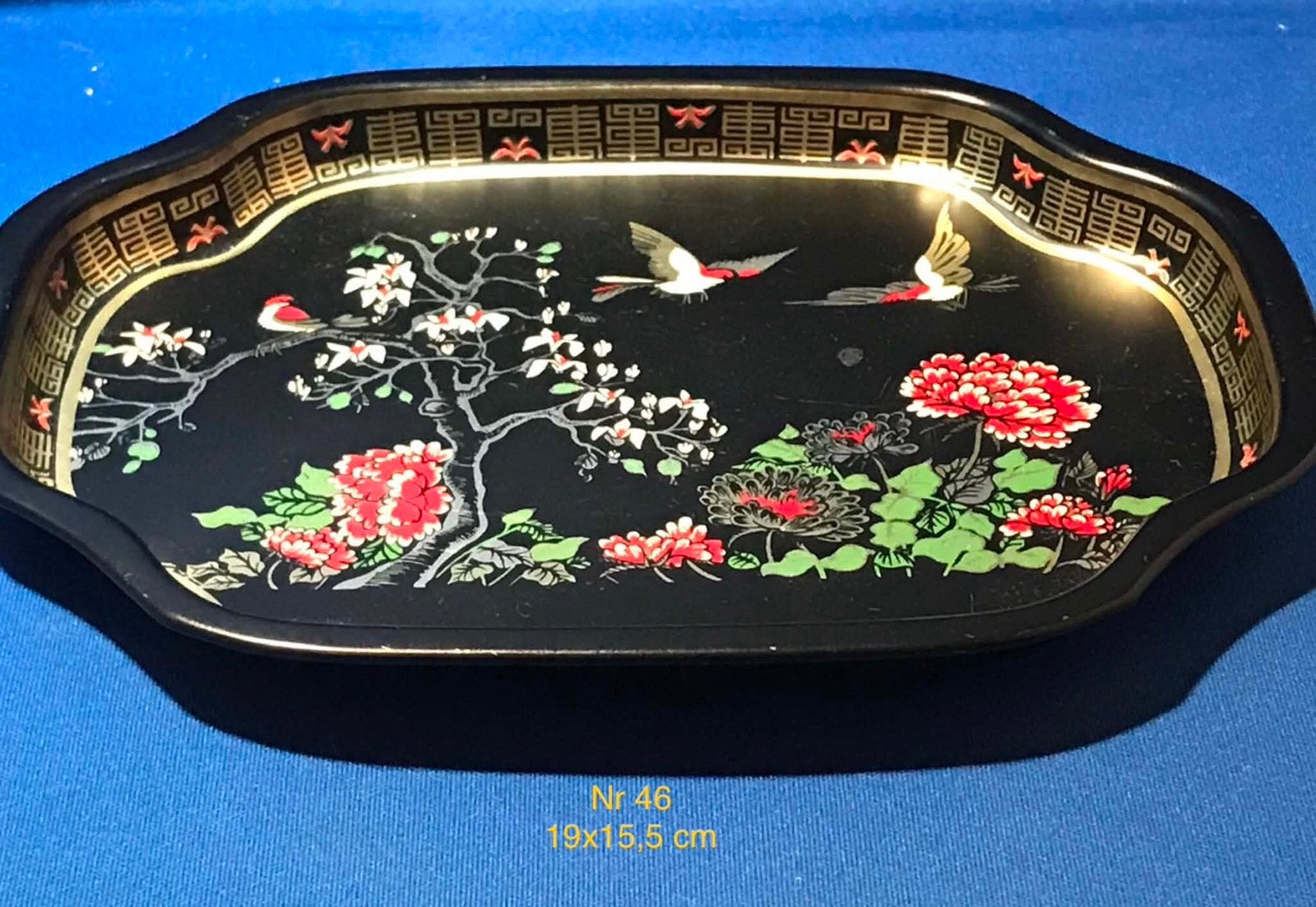 Vintage Dienblad met Oosterse Decoratie - Zwart, 19x15.5 cm, Huis en Inrichting, Ophalen of Verzenden, Metaal